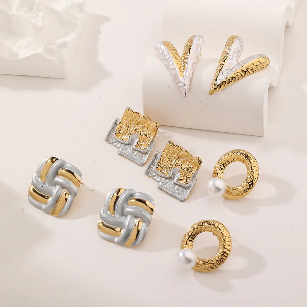 Stainless Steel Irregular Two Tone Stud Earrings