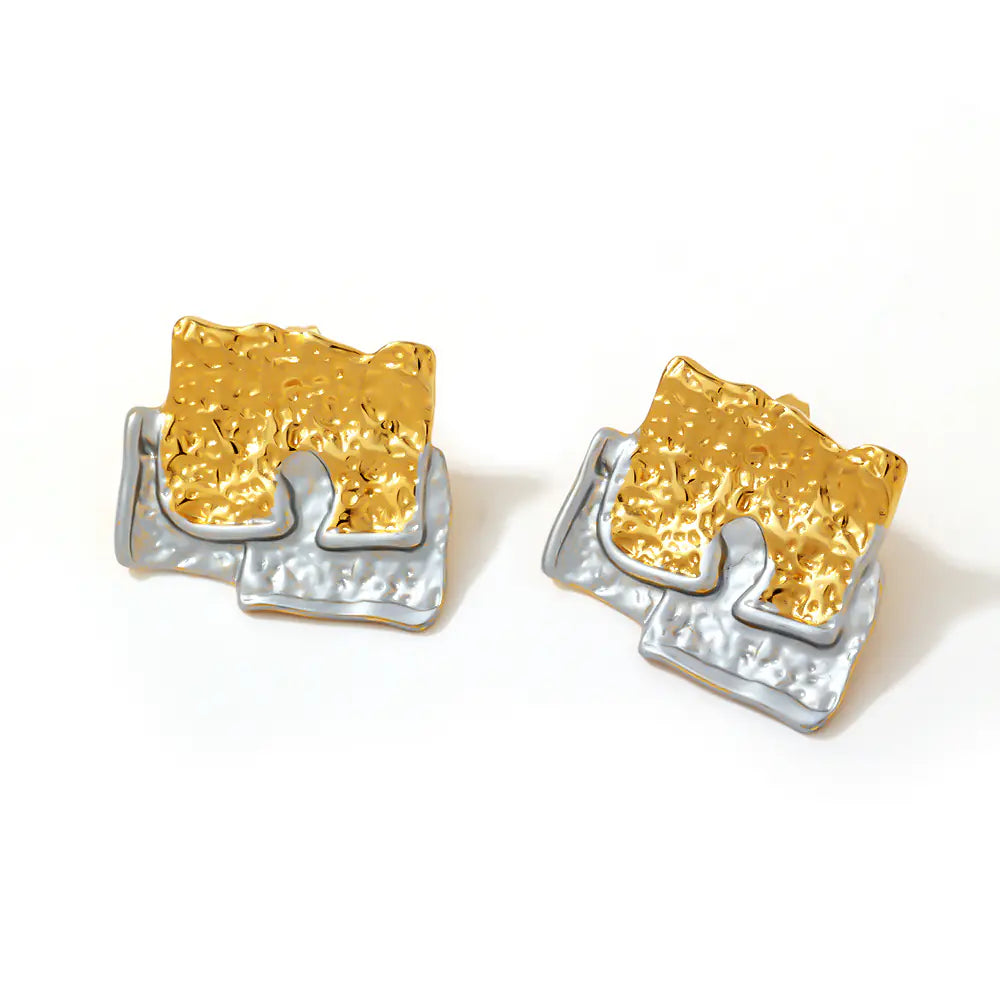 Stainless Steel Irregular Two Tone Stud Earrings