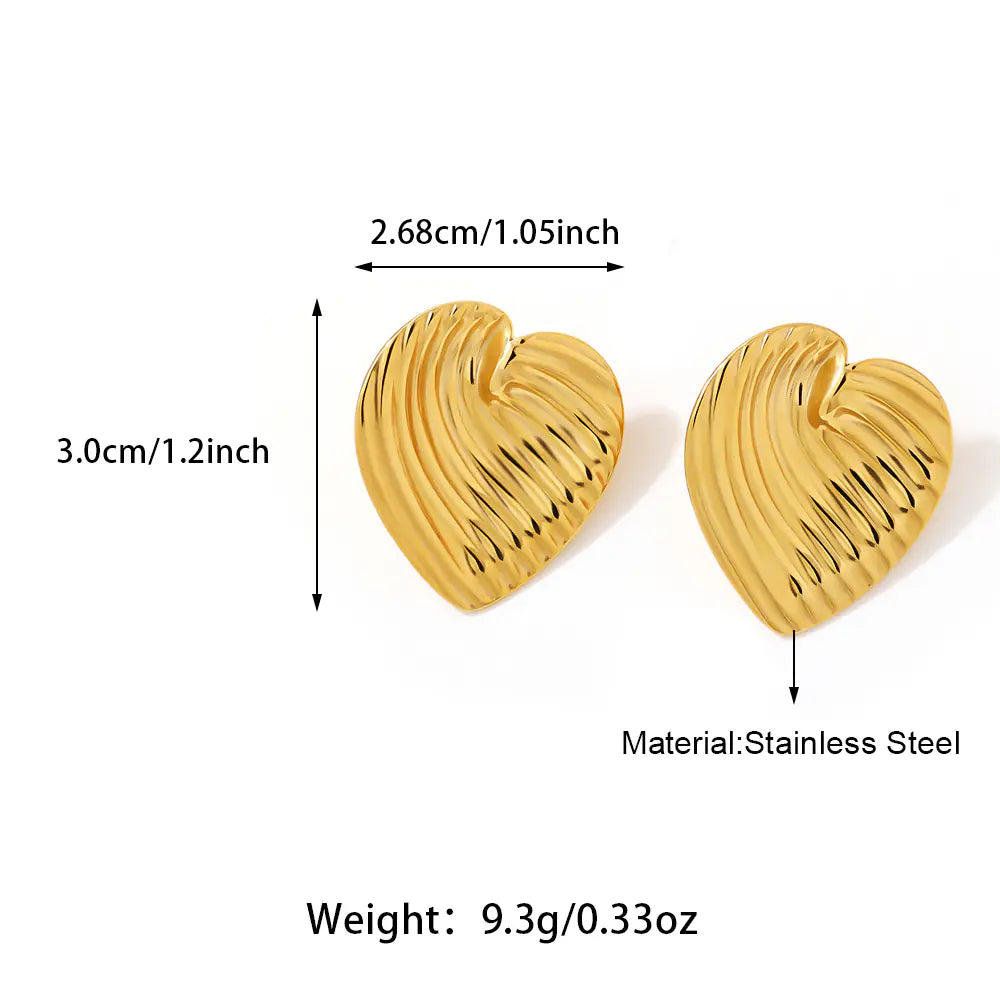 Hot Stainless Steel 3mm Pattern Heart Stud Earrings