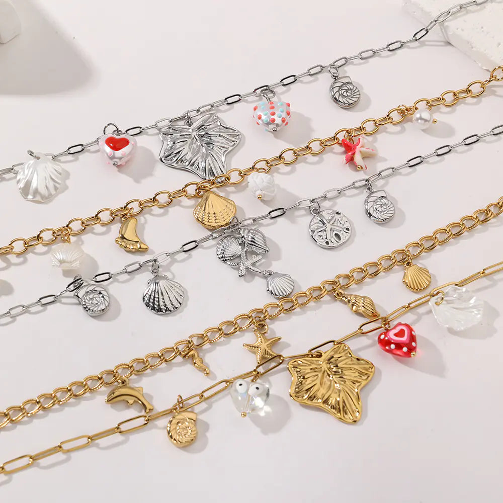 18K Gold Stainless Steel Multi Marine Pendant Necklace