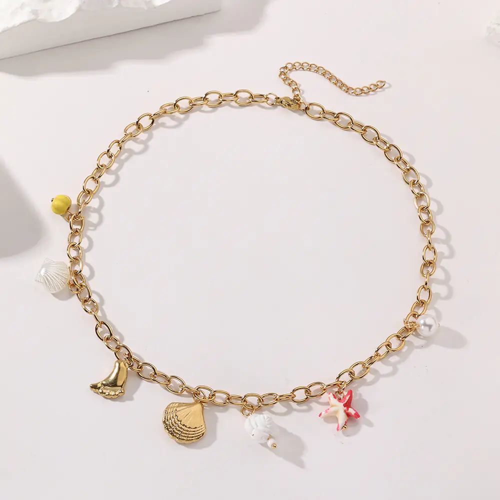 18K Gold Stainless Steel Multi Marine Pendant Necklace