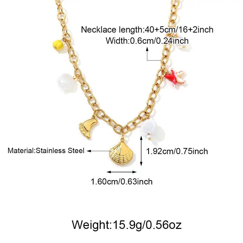 18K Gold Stainless Steel Multi Marine Pendant Necklace