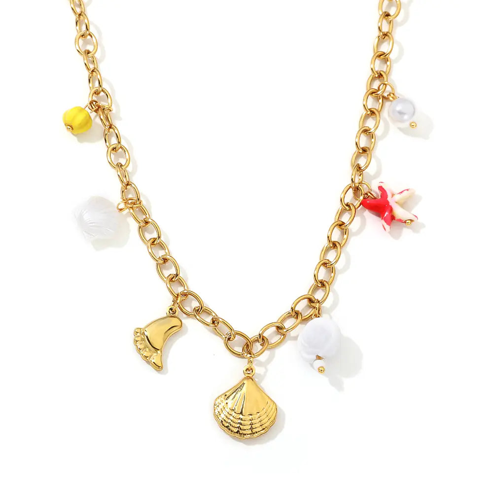 18K Gold Stainless Steel Multi Marine Pendant Necklace