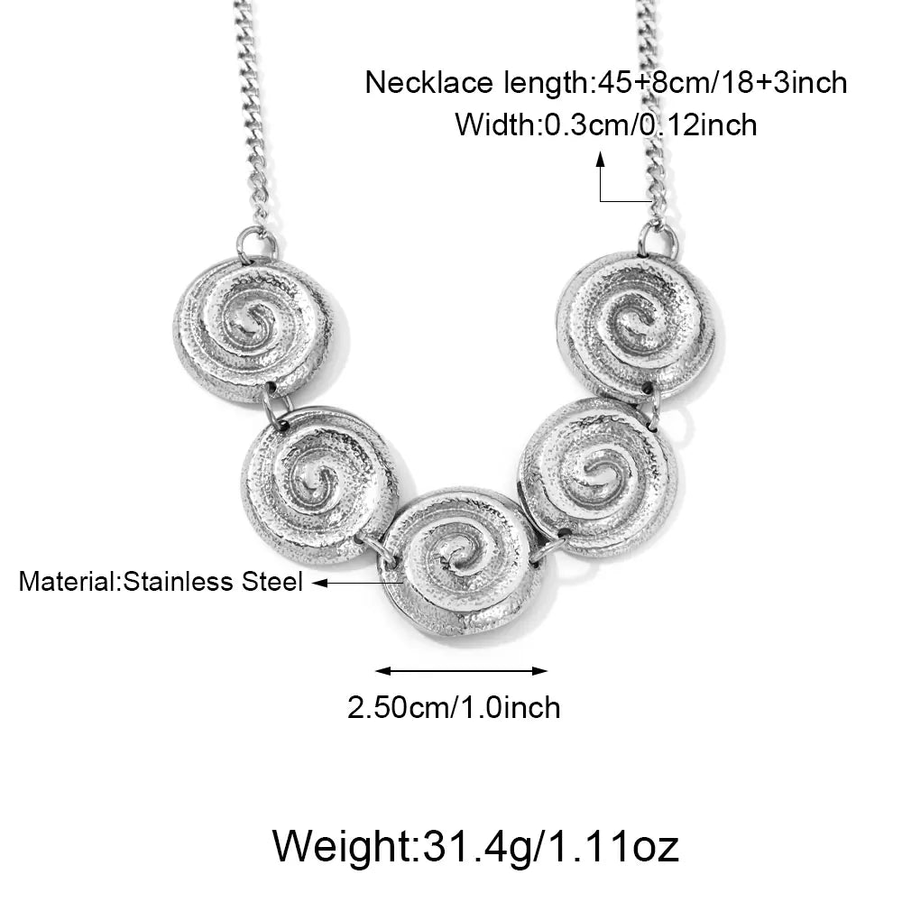 Polished Stainless Steel Round Rotating Pattern Necklace
