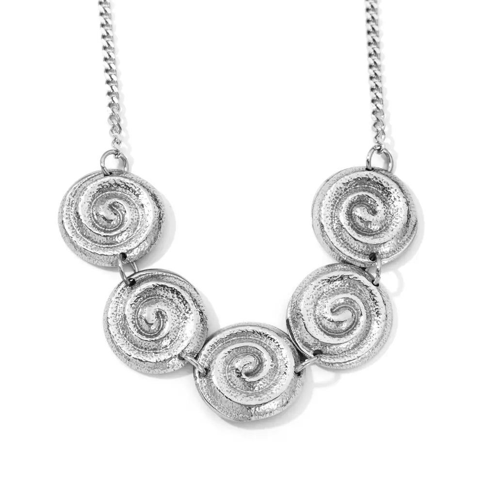 Polished Stainless Steel Round Rotating Pattern Necklace