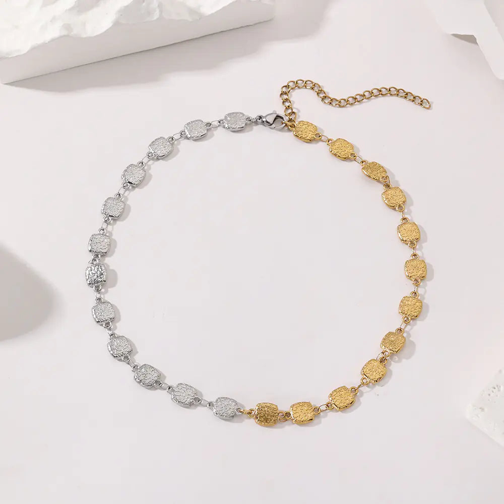 Stainless Steel Two Tone Square Pattern Choker