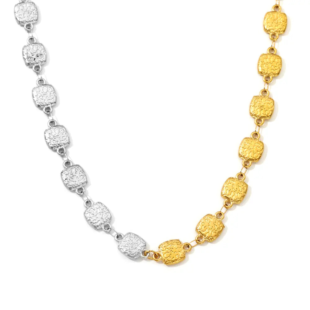 Stainless Steel Two Tone Square Pattern Choker