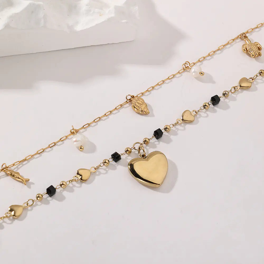 Stainless Steel Two Tone Heart Women Chain