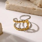 New Stainless Steel Two Tone Bead Opening Ring
