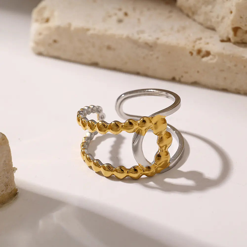 New Stainless Steel Two Tone Bead Opening Ring