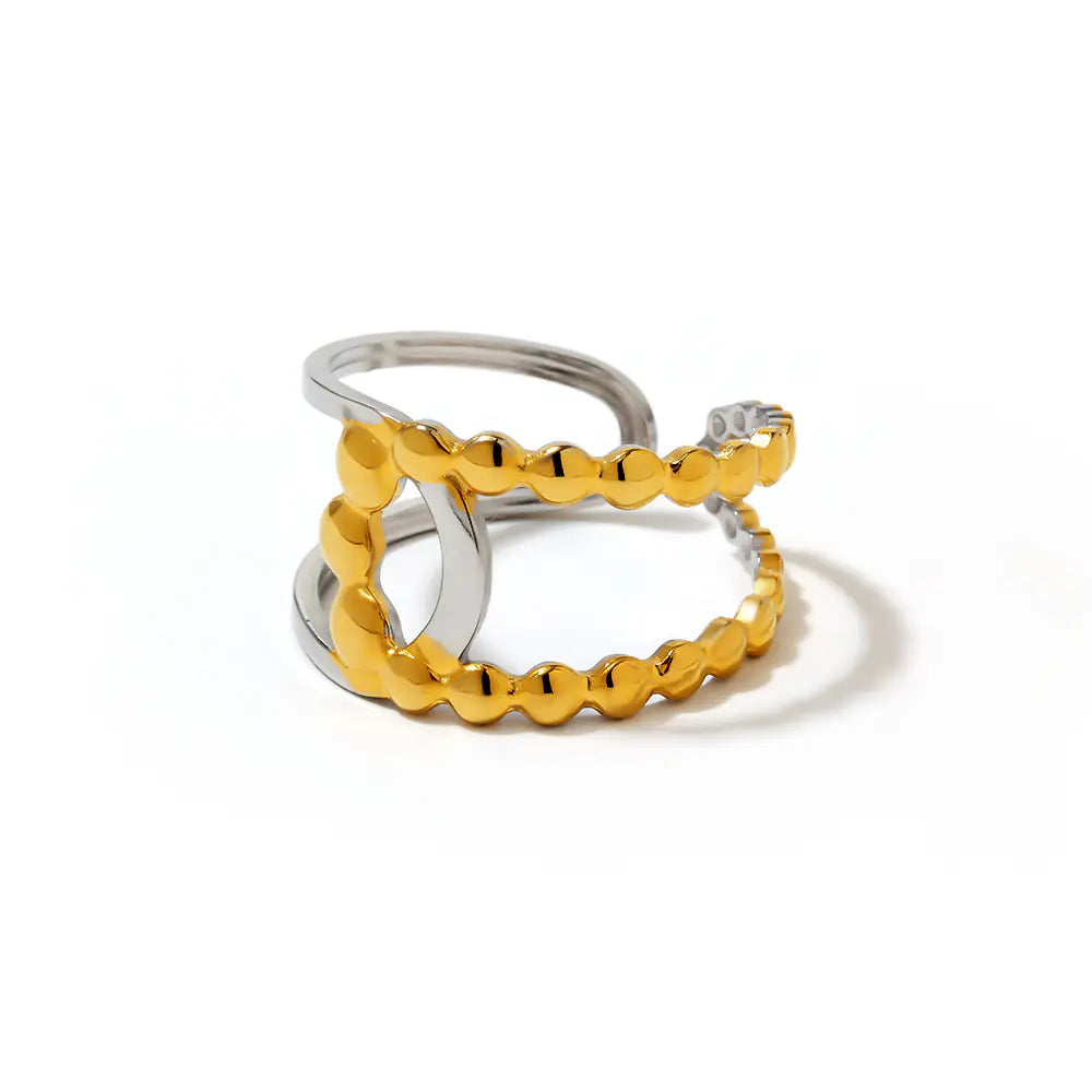 New Stainless Steel Two Tone Bead Opening Ring