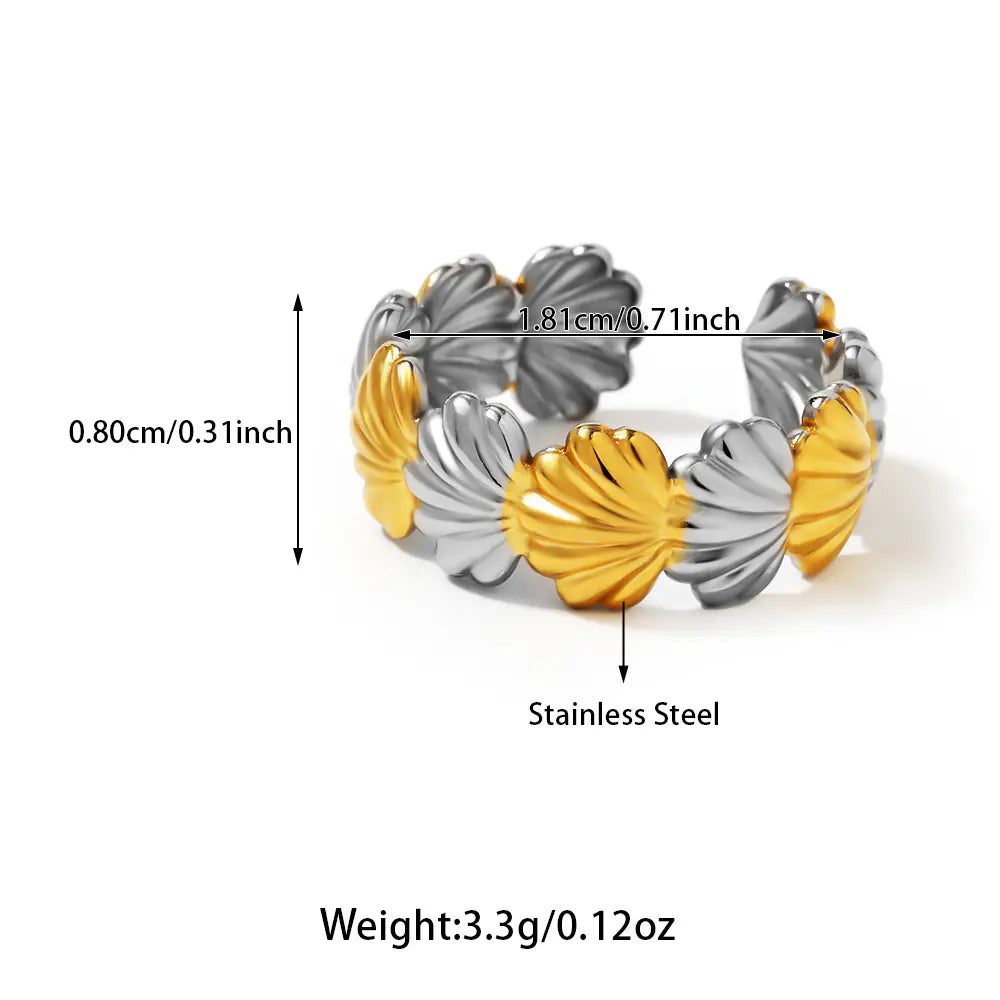 Hot Stainless Steel Two Tone Shell Ocean Adjustable Ring