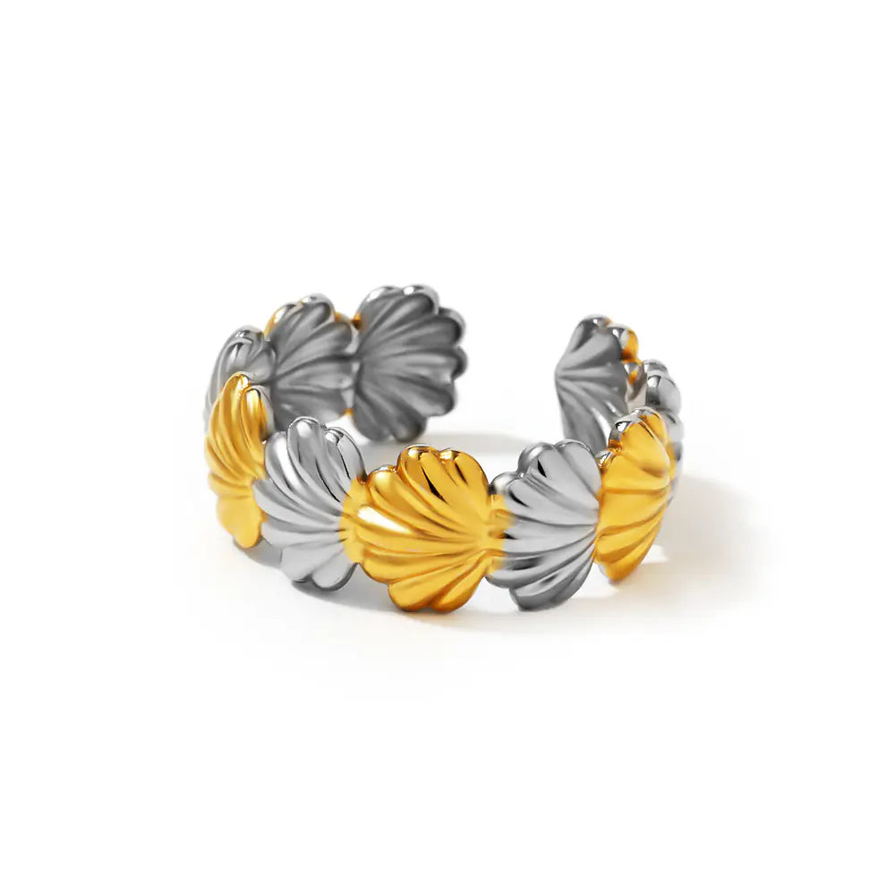Hot Stainless Steel Two Tone Shell Ocean Adjustable Ring