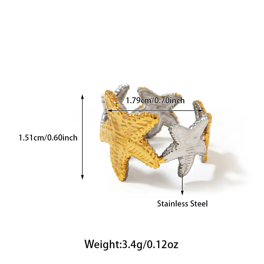 Stainless Steel Two Tone Starfish Ocean Adjustable Ring