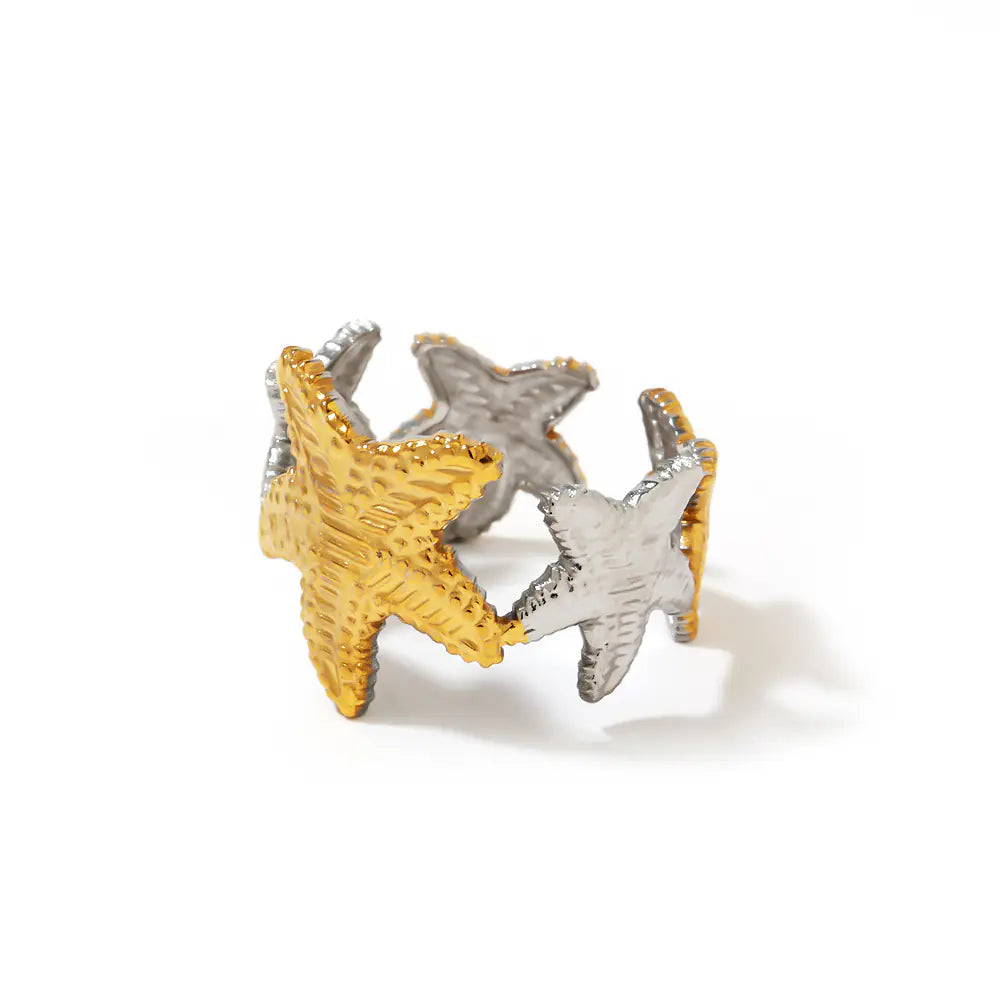 Stainless Steel Two Tone Starfish Ocean Adjustable Ring