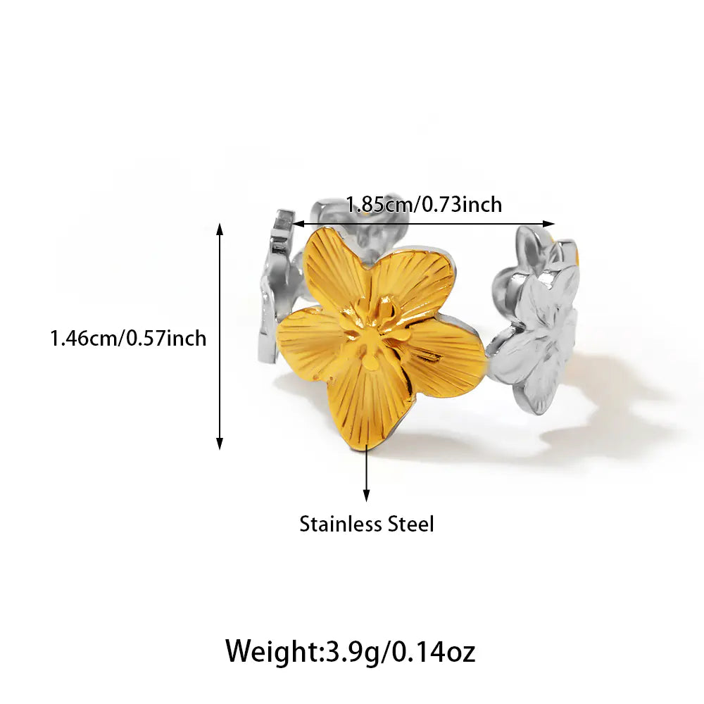 Stainless Steel Two Tone Flower Adjustable Ring