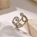 Stainless Steel Star Moon Heart Bead Opening Ring