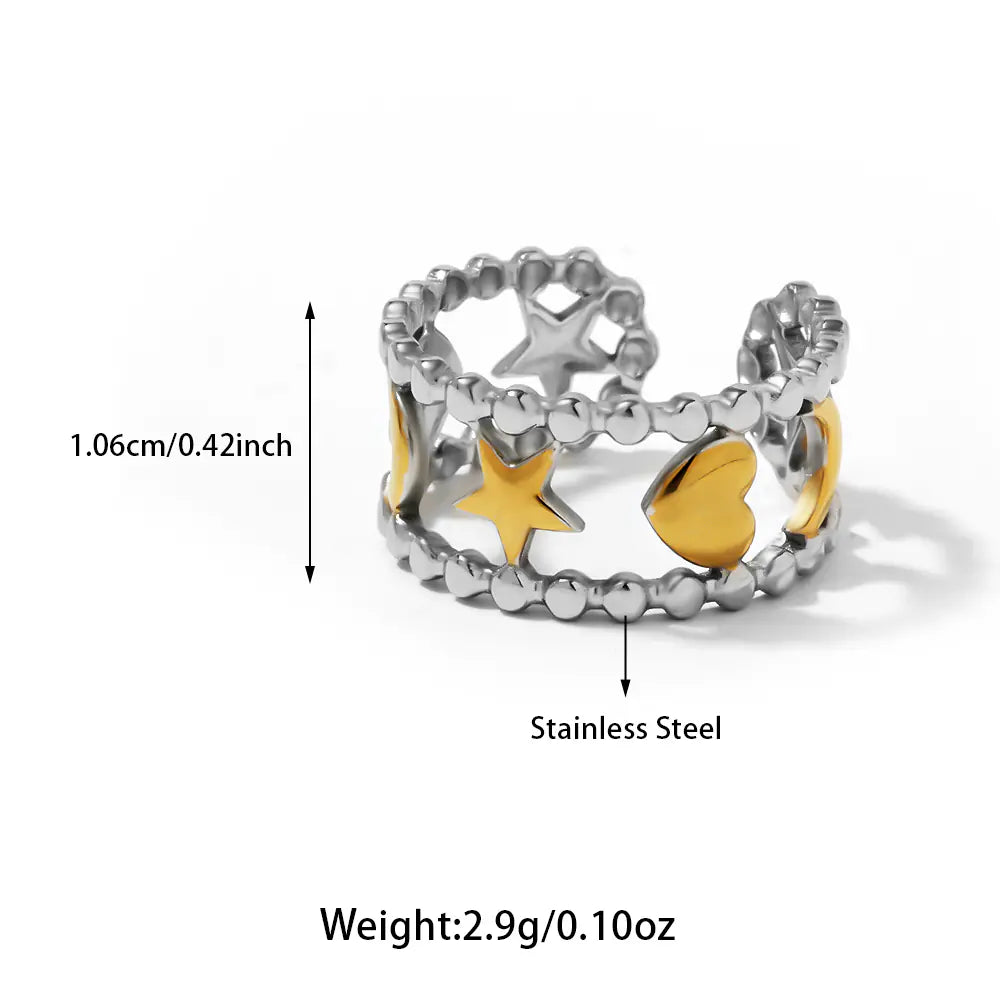 Stainless Steel Star Moon Heart Bead Opening Ring