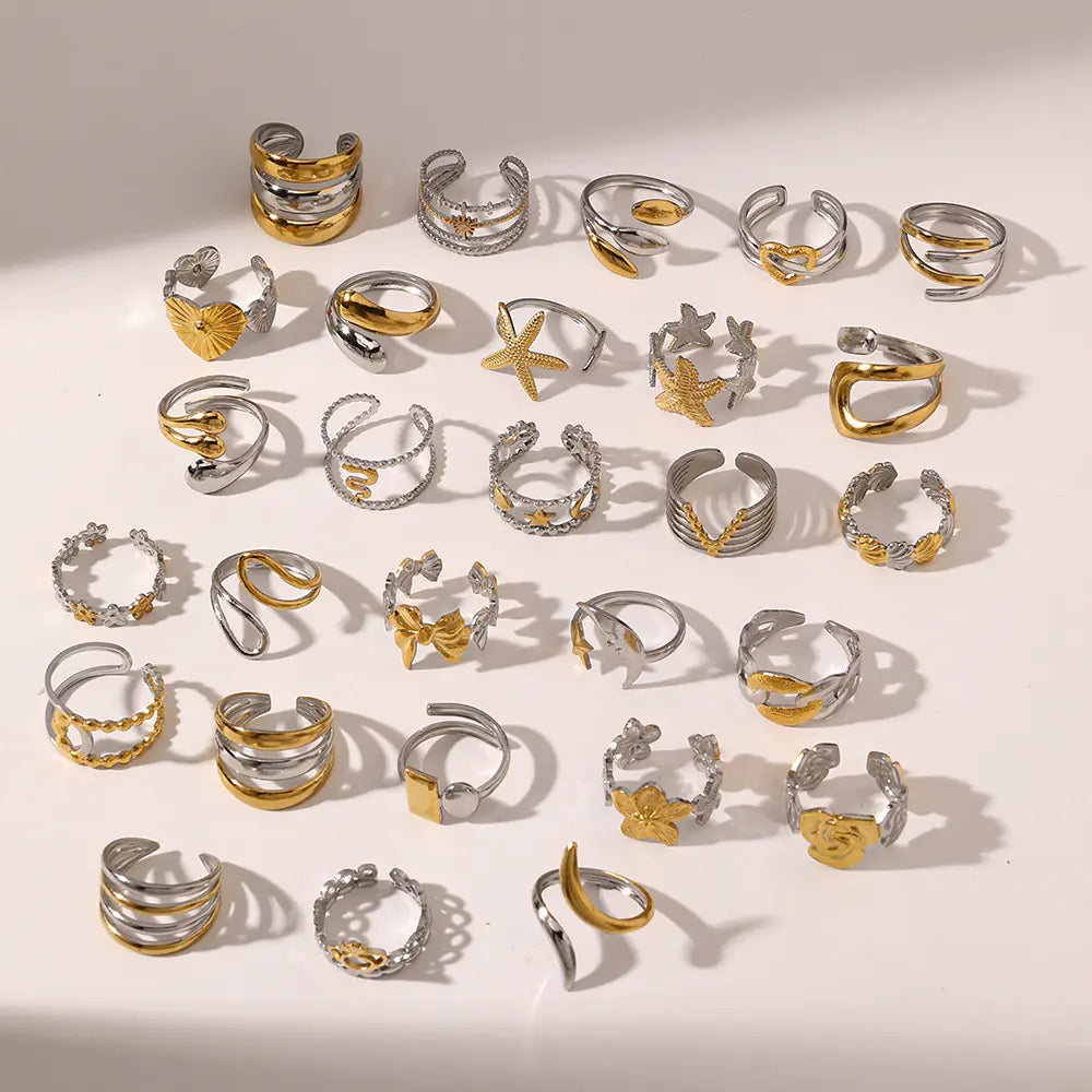 Stainless Steel Two Tone Four Line Sun Adjustable Ring