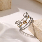 Stainless Steel Two Tone Four Line Sun Adjustable Ring