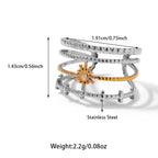 Stainless Steel Two Tone Four Line Sun Adjustable Ring