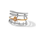 Stainless Steel Two Tone Four Line Sun Adjustable Ring