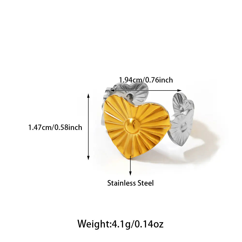 Stainless Steel Two Tone Striped Heart Adjustable Ring