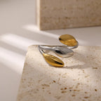Stainless Steel Two Tone Three Bead Women Ring