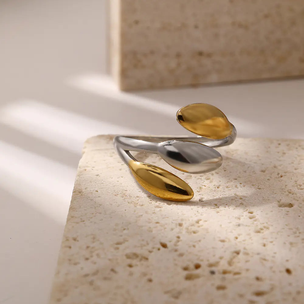 Stainless Steel Two Tone Three Bead Women Ring