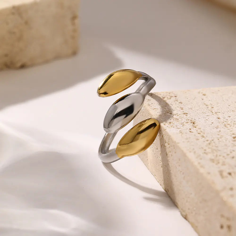 Stainless Steel Two Tone Three Bead Women Ring