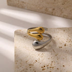 Stainless Steel Two Tone Three Bead Women Ring