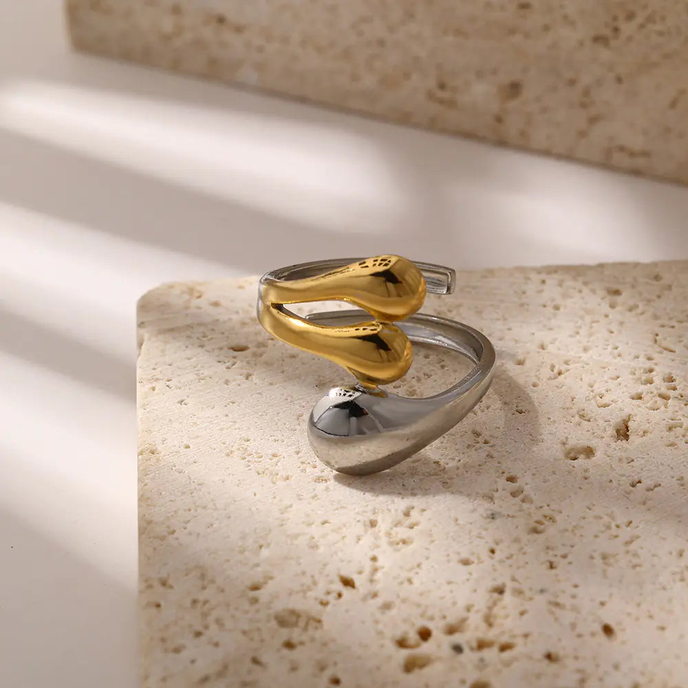 Stainless Steel Two Tone Three Bead Women Ring