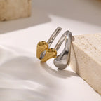 Stainless Steel Two Tone Three Bead Women Ring