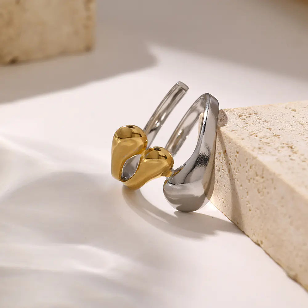 Stainless Steel Two Tone Three Bead Women Ring