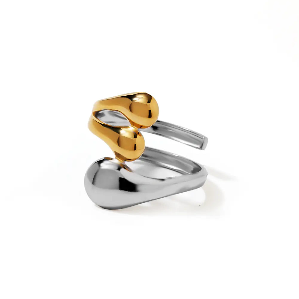 Stainless Steel Two Tone Three Bead Women Ring
