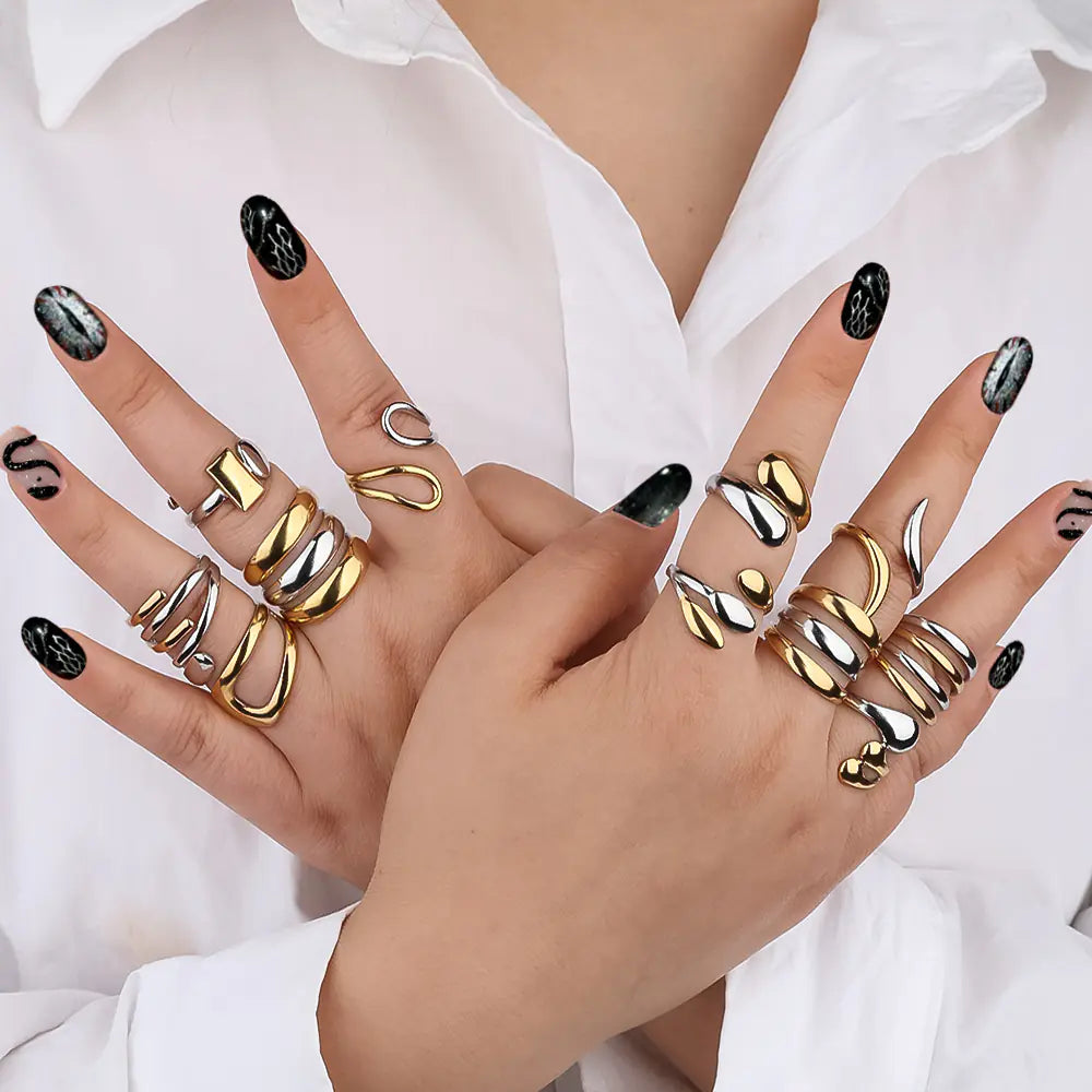 Stainless Steel Two Tone Three Bead Women Ring
