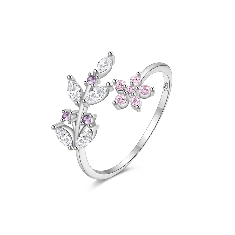 S925 leaf flower marquise CZ ring