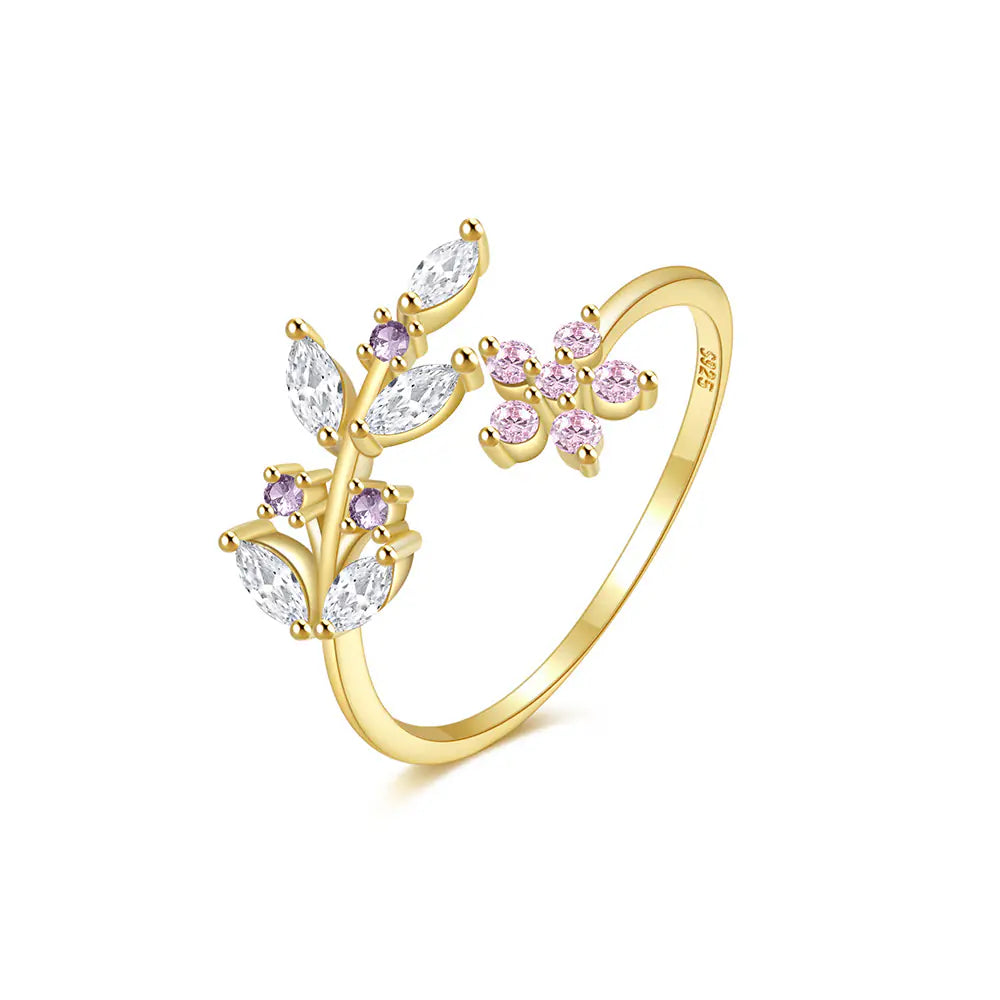 S925 leaf flower marquise CZ ring
