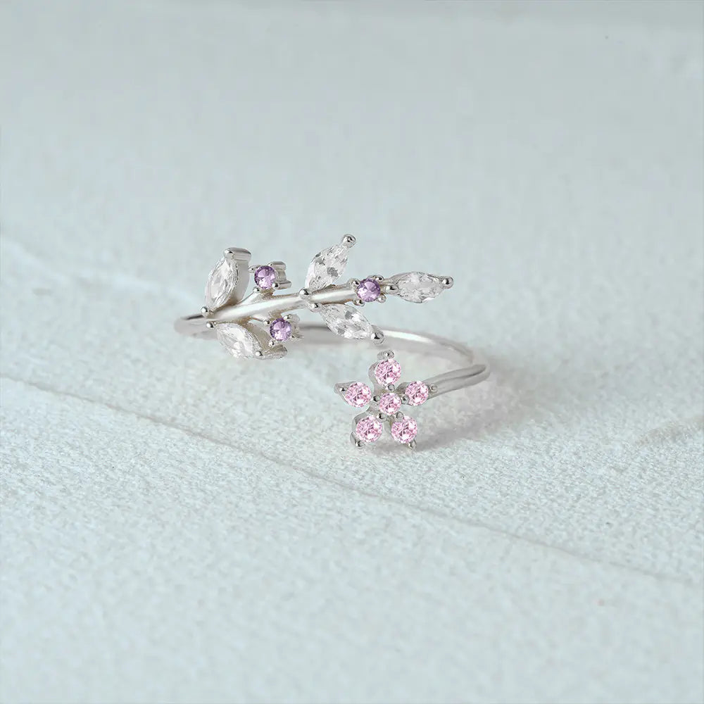 S925 leaf flower marquise CZ ring