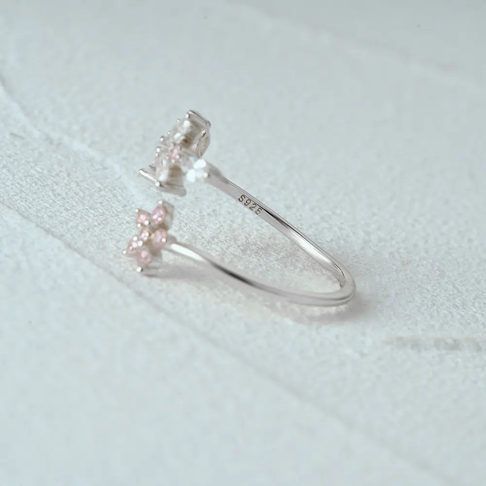 S925 leaf flower marquise CZ ring