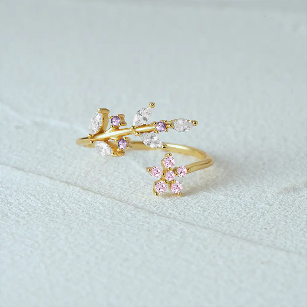 S925 leaf flower marquise CZ ring