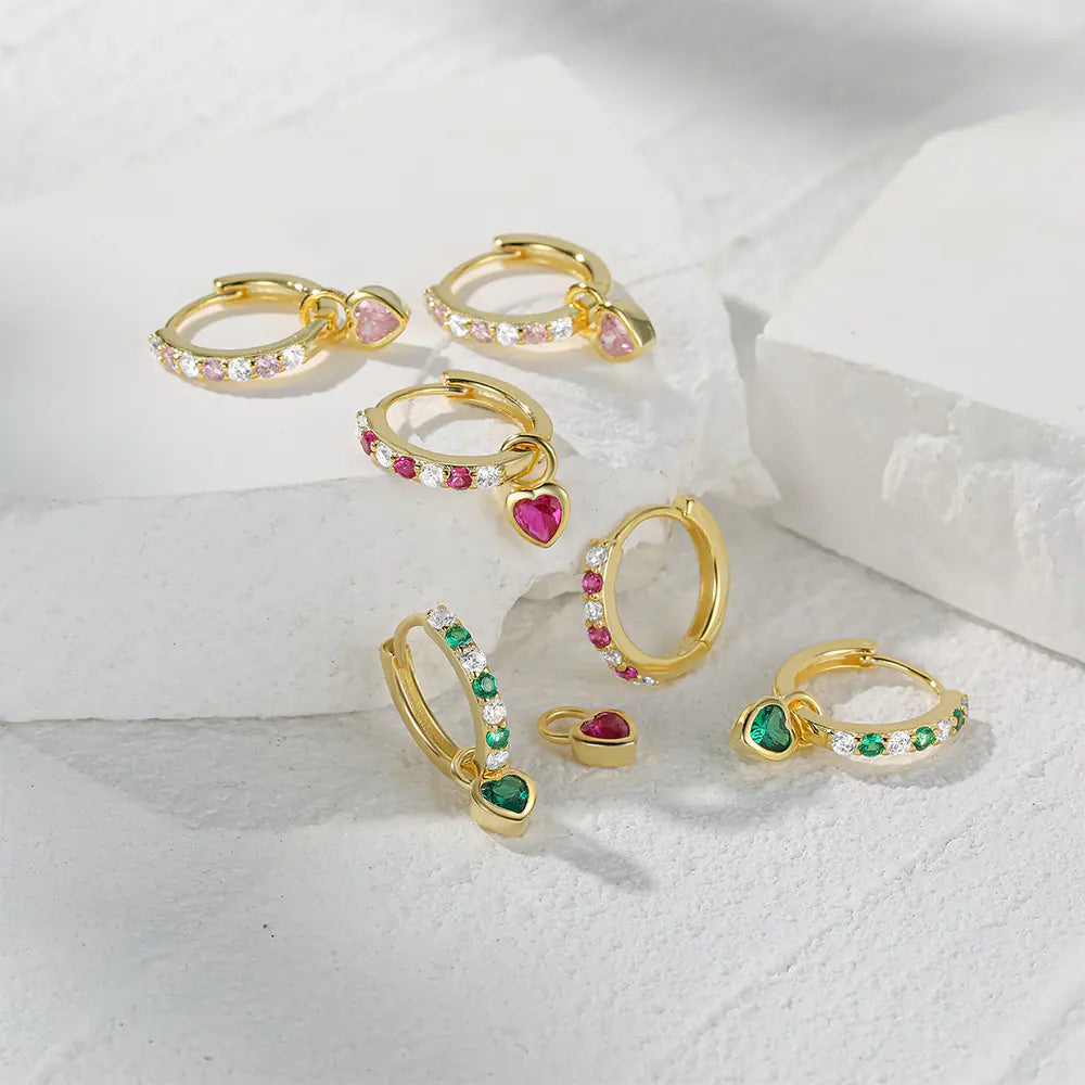 925 sterling silver diamond heart Hoop Earrings