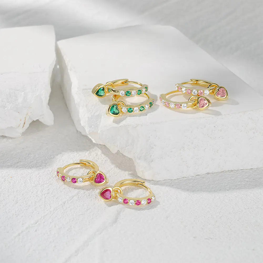 925 sterling silver diamond heart Hoop Earrings