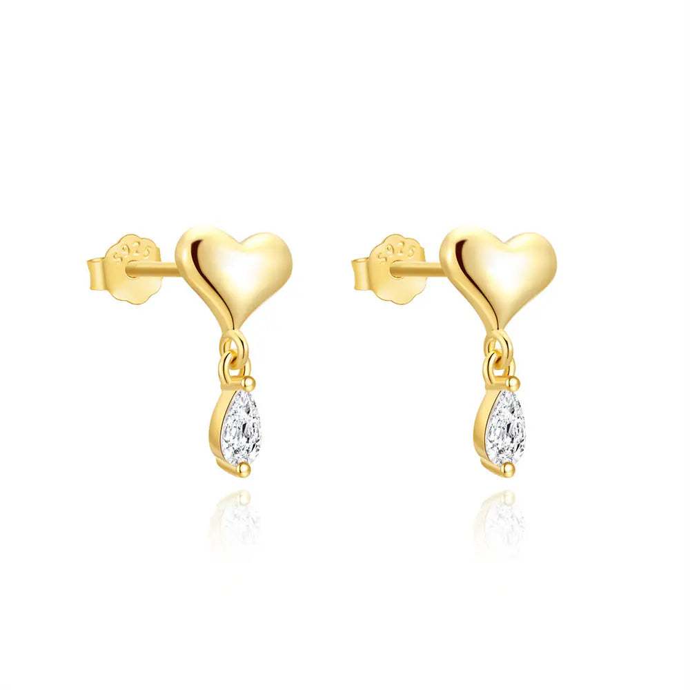 S925 Heart Oval Zircon Earrings