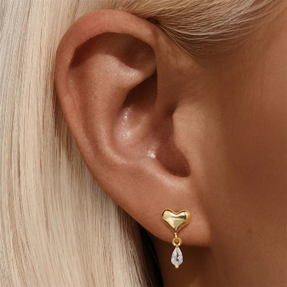S925 Heart Oval Zircon Earrings