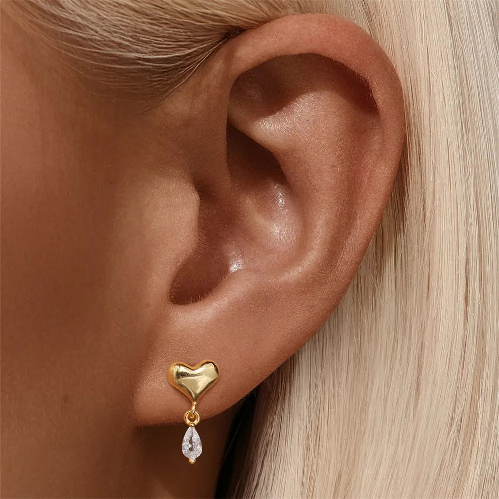 S925 Heart Oval Zircon Earrings