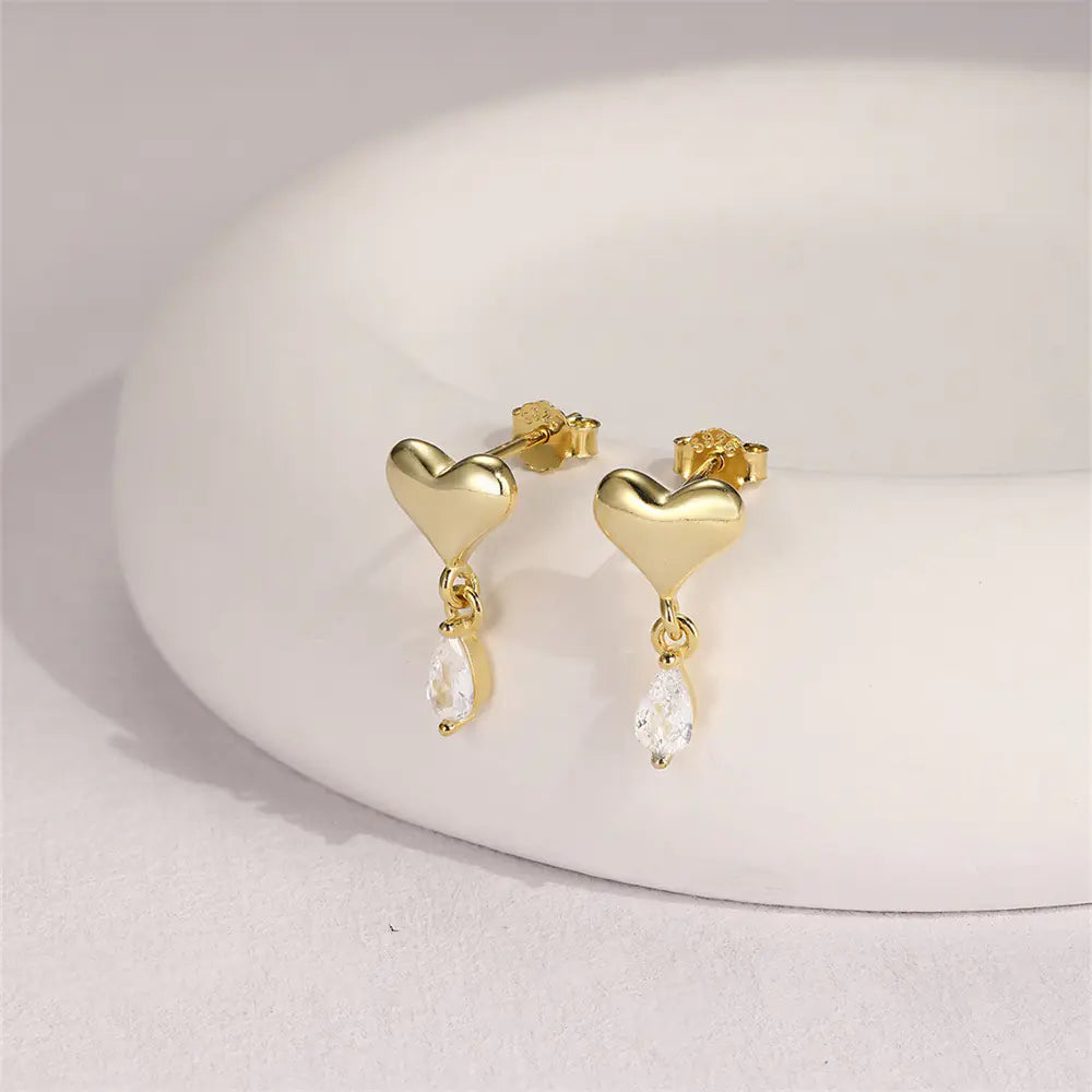 S925 Heart Oval Zircon Earrings