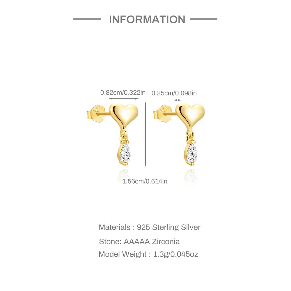 S925 Heart Oval Zircon Earrings