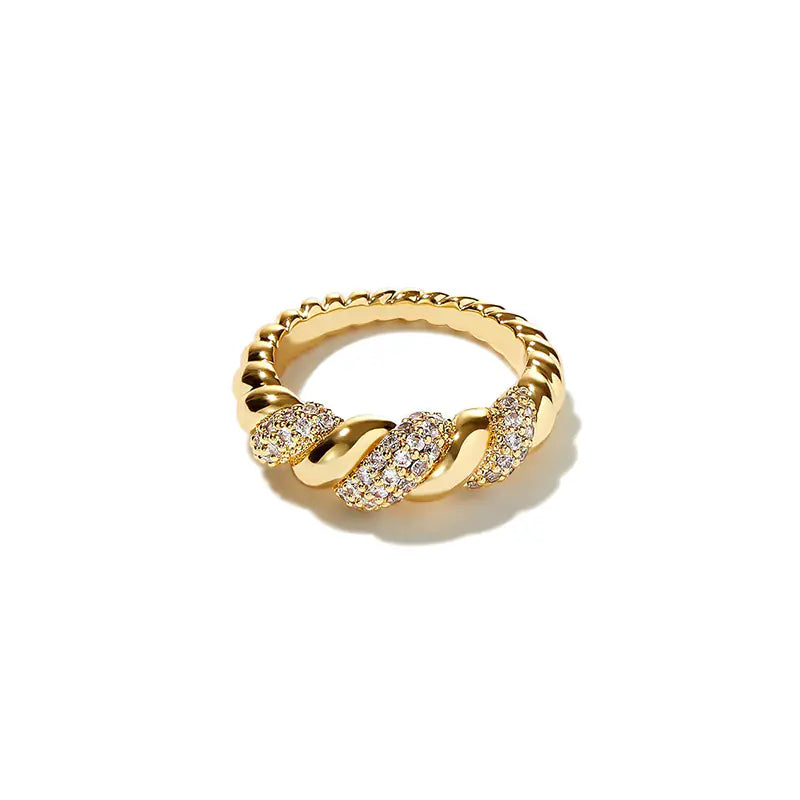 Hot Brass Iced Out CZ Rope Croissant Ring