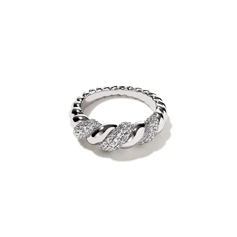 Hot Brass Iced Out CZ Rope Croissant Ring